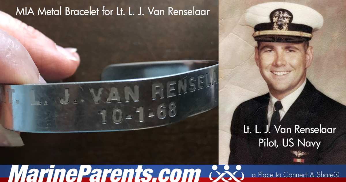 Larry Jack Van Renselaar, US Navy, Pilot, Vietnam War. KIA September 30, 1966. Metal MIA Band worn by Founder Tracy Della Vecchia as a child during the Vietnam war.