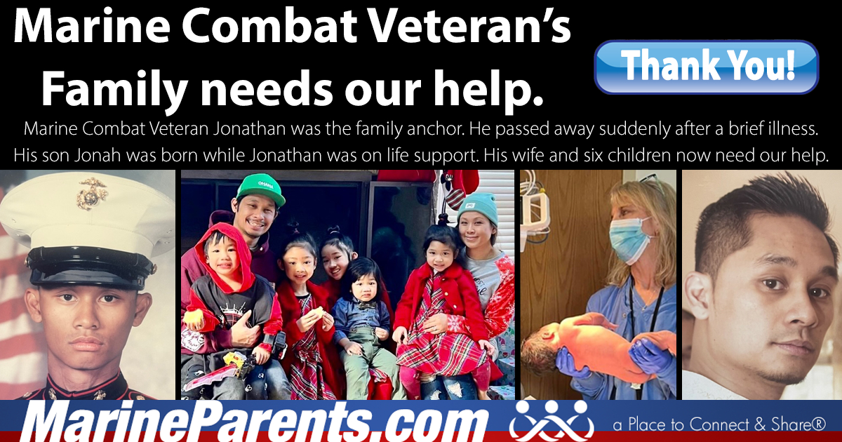 Donate now to help this Marine family. Marine Combat Veteran Jonathan was the family anchor. He passed away suddenly after a brief illness.